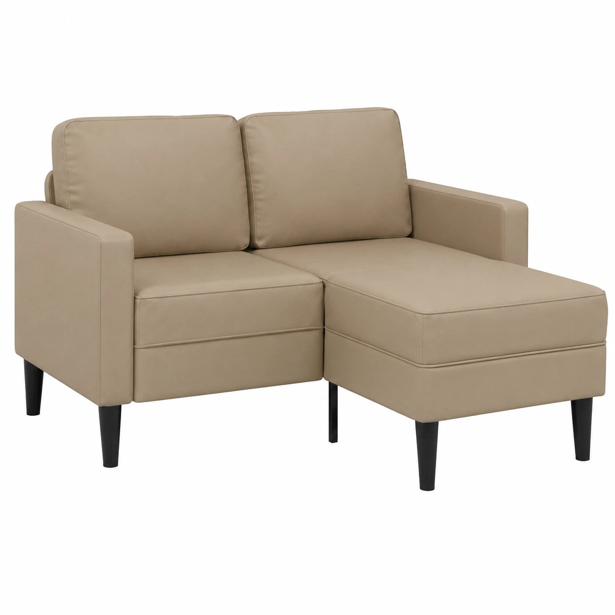 Divano Angolare 2 Posti con Chaise Longue in Ecopelle Marrone, Gambe Metallo, 125 cm
