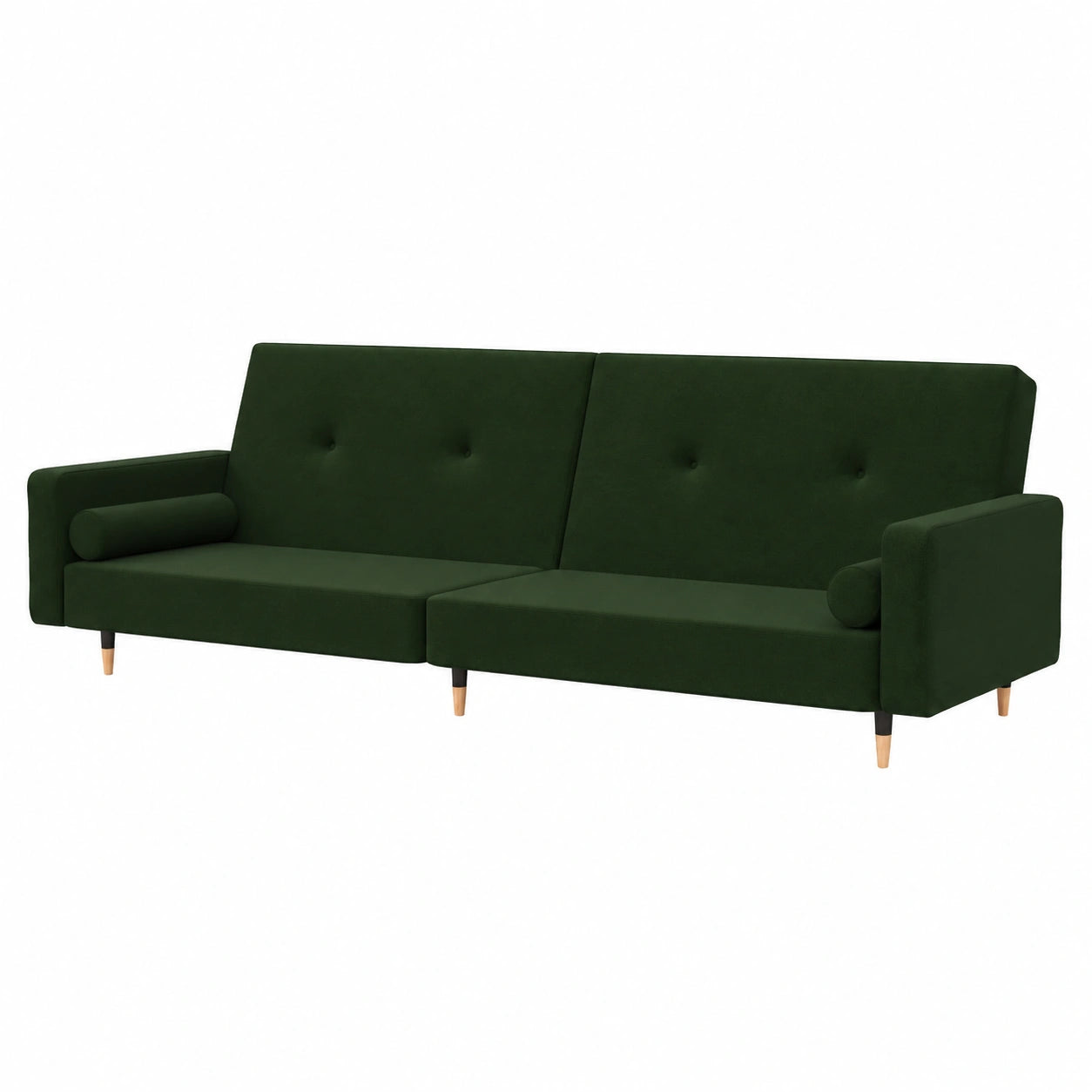Divano letto 2 posti velluto verde scuro con cuscini, compatto e confortevole per soggiorno e balcone