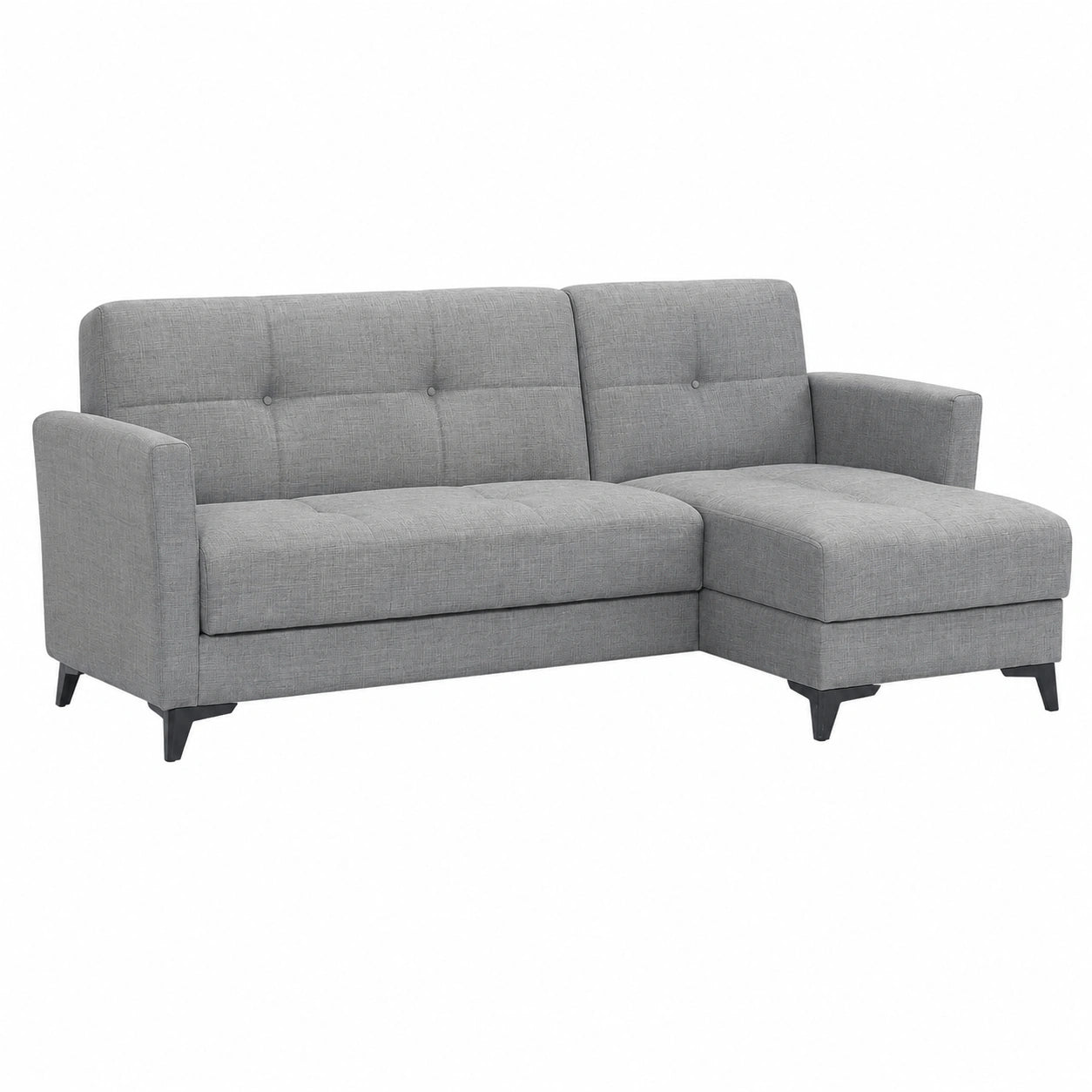 Divano Letto Angolare 3 Posti con Contenitore, Chaise Longue Reclinabile, Tessuto Grigio Imbottito