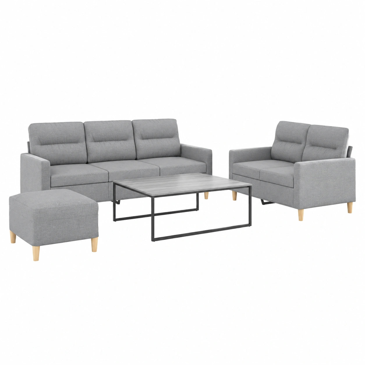 Divano Angolare Moderno 3 pz con Cuscini Grigio Chiaro, Tessuto Resistente e Struttura Stabile