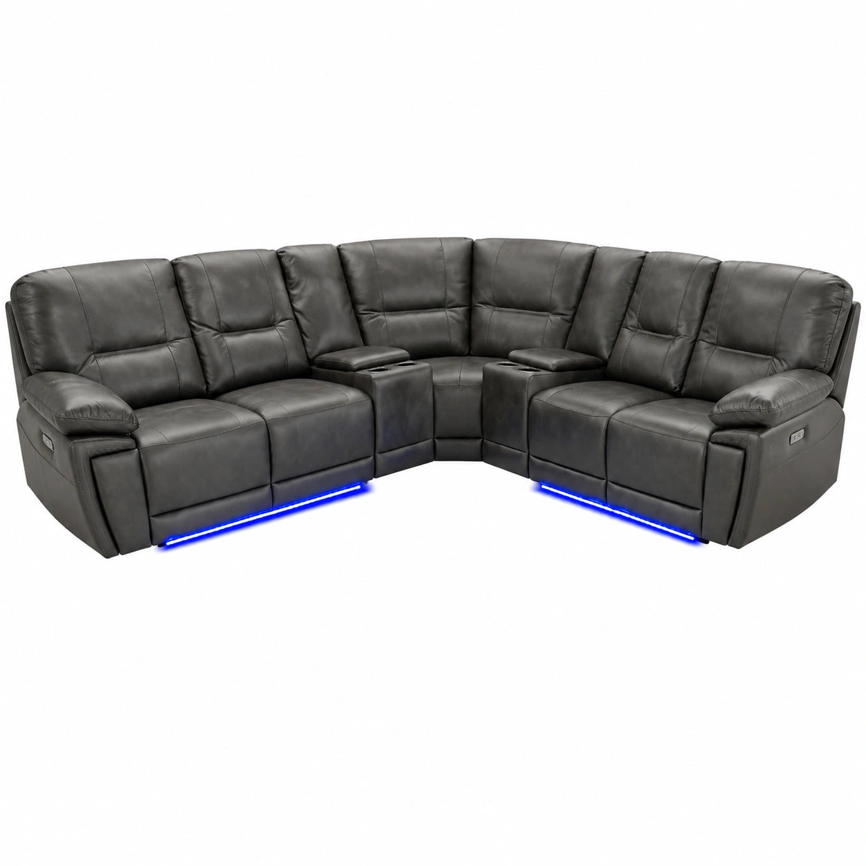 Divano angolare in pelle grigia con LED e USB