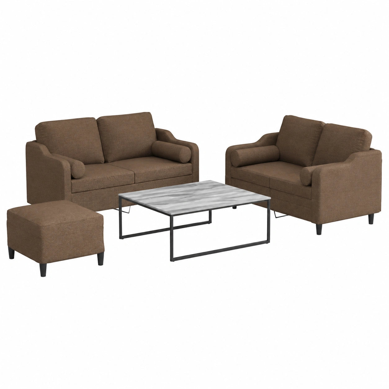 Set Divano Angolare Moderno in Tessuto Marrone con Cuscini