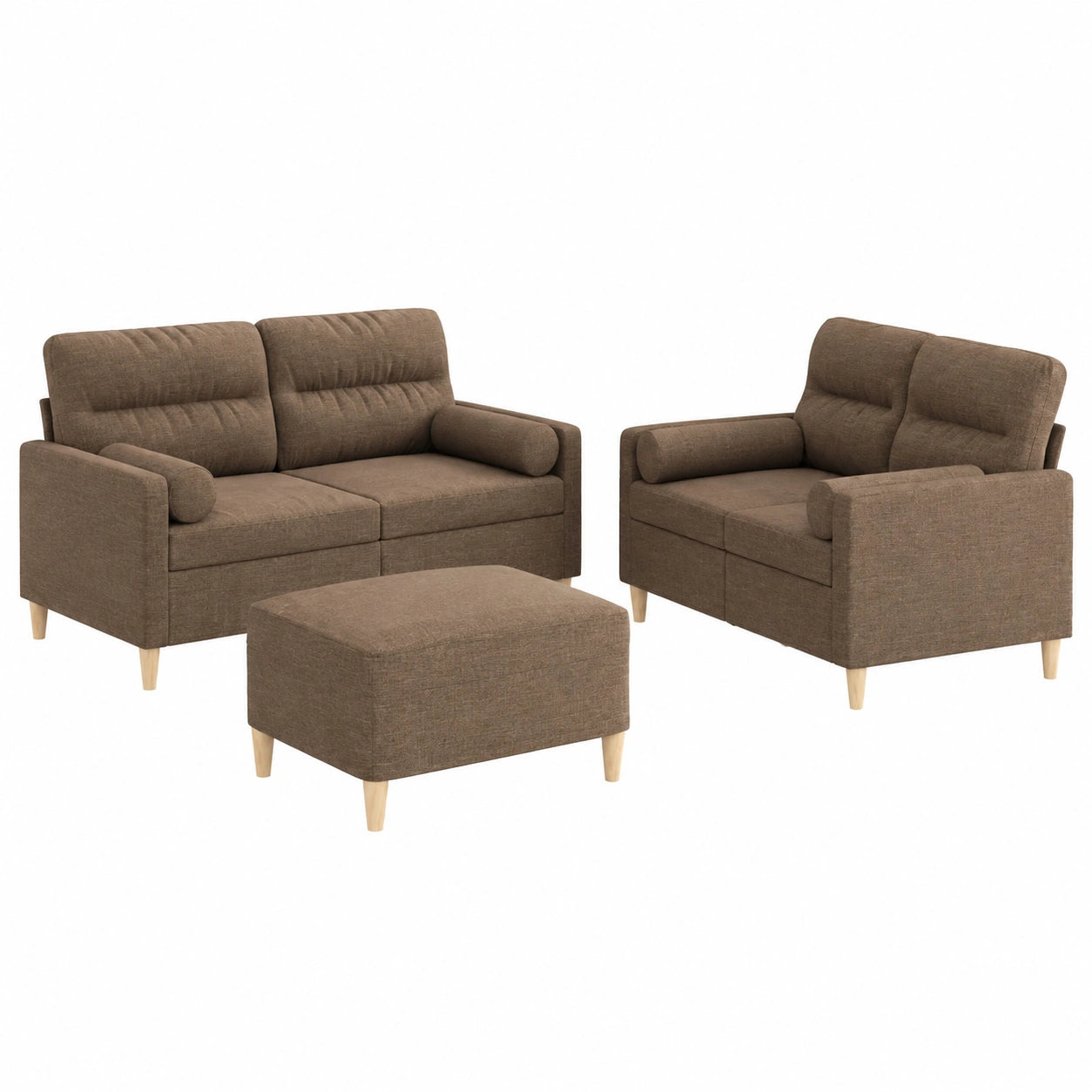 Set Divani Angolari 3 Pezzi in Tessuto Marrone con Cuscini, Design Moderno per Soggiorno, Struttura Solida e Imbottitura Confortevole, Composto da 2 Divani a 2 Posti