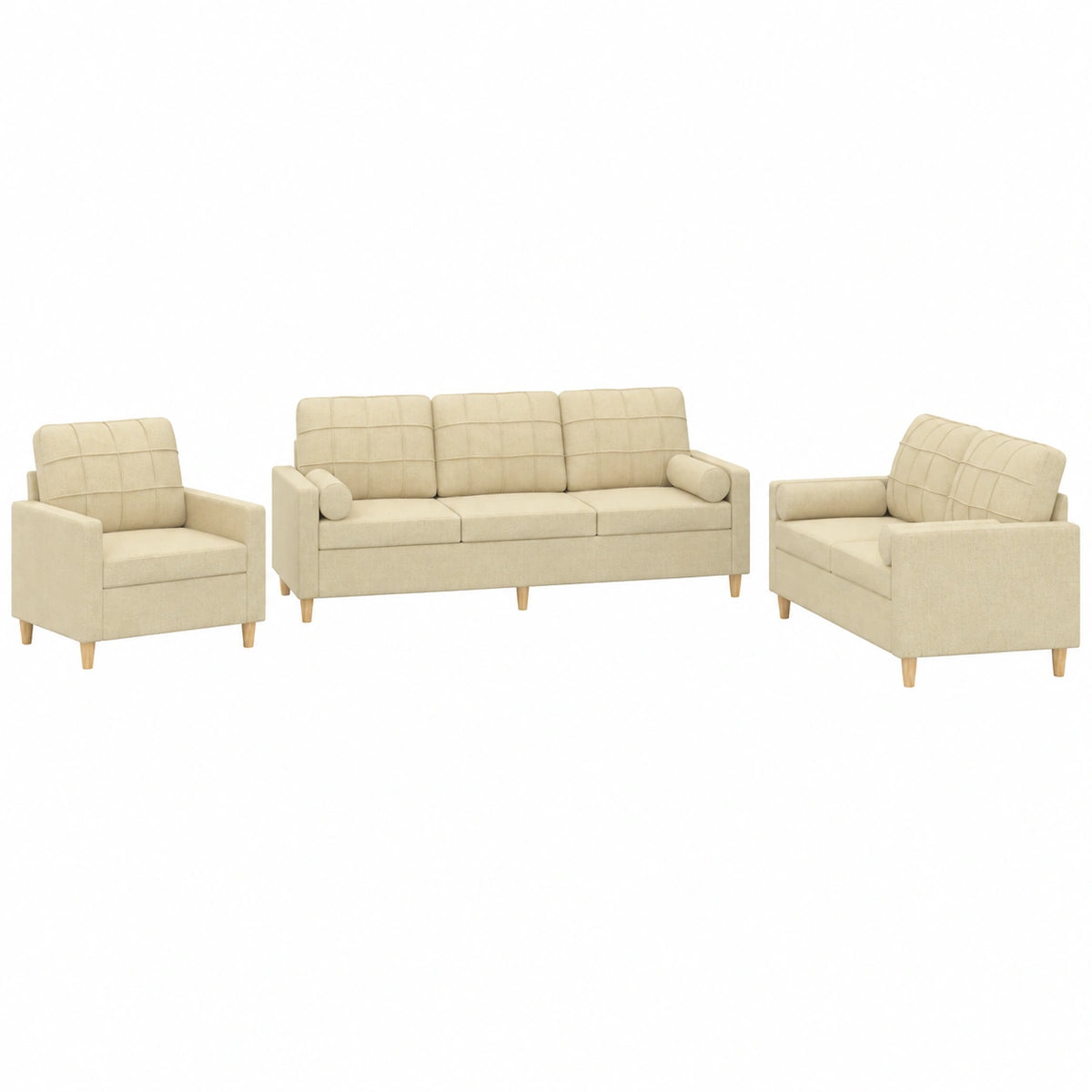 Set Divani Moderni in Tessuto Crema con Cuscini e Struttura Duratura
