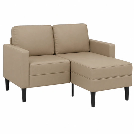 Divano Angolare 2 Posti con Chaise Longue in Ecopelle Marrone, Gambe Metallo, 125 cm