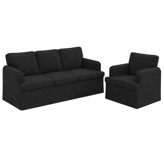 Divani modulari in tessuto nero con struttura in metallo per soggiorno, design ergonomico 201 x 80 x 85 cm