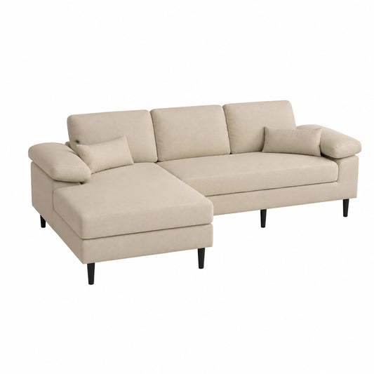 Divano angolare 3 posti con chaise longue sinistra in tessuto beige - Modello Washington