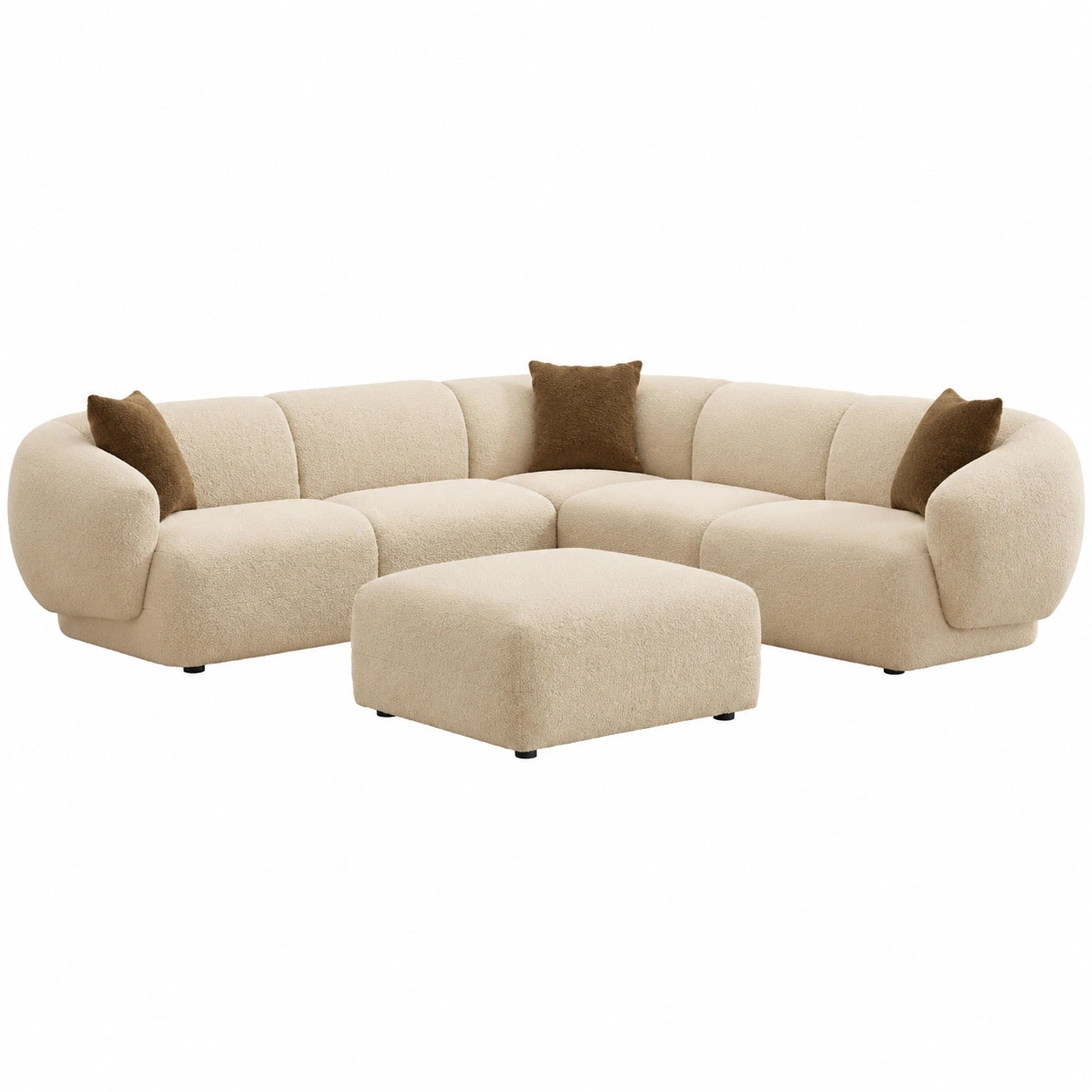 Divano 7 Posti Mibasto in Tessuto Beige con Angolo Reversibile e Cuscini Sfoderabili
