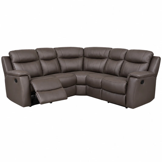 Divano angolare in pelle EVASION con sedute relax manuali - Marrone