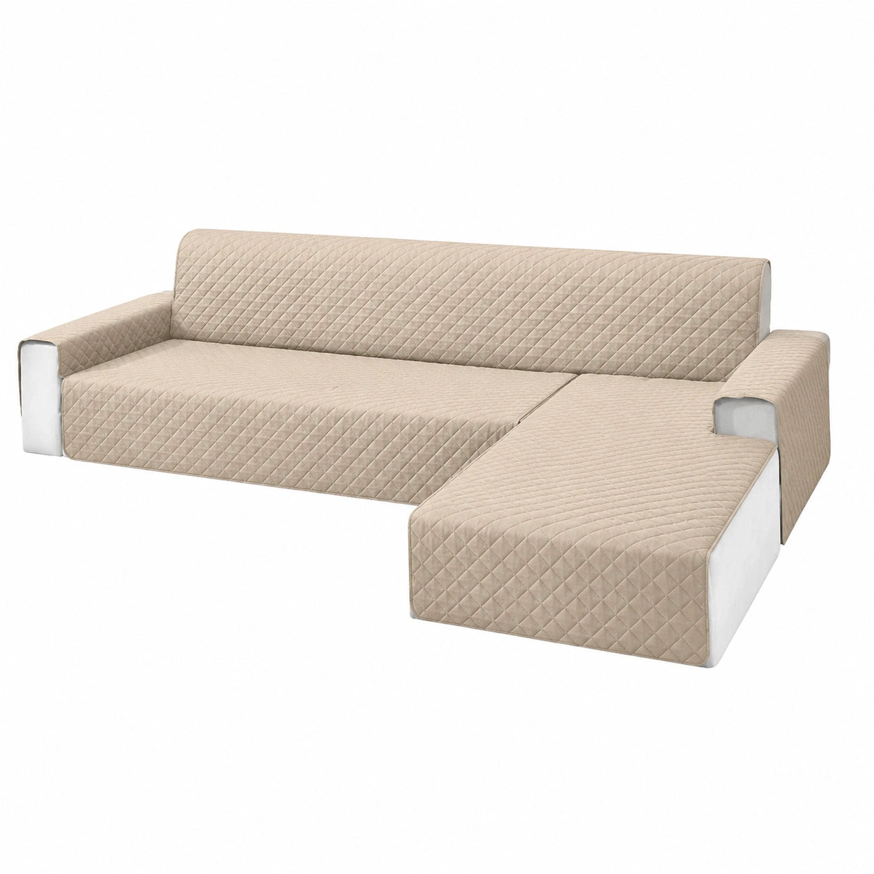 Copridivano Impermeabile per Divano Angolare 4 Posti con Penisola, Protezione Reversibile e Antiscivolo, Beige