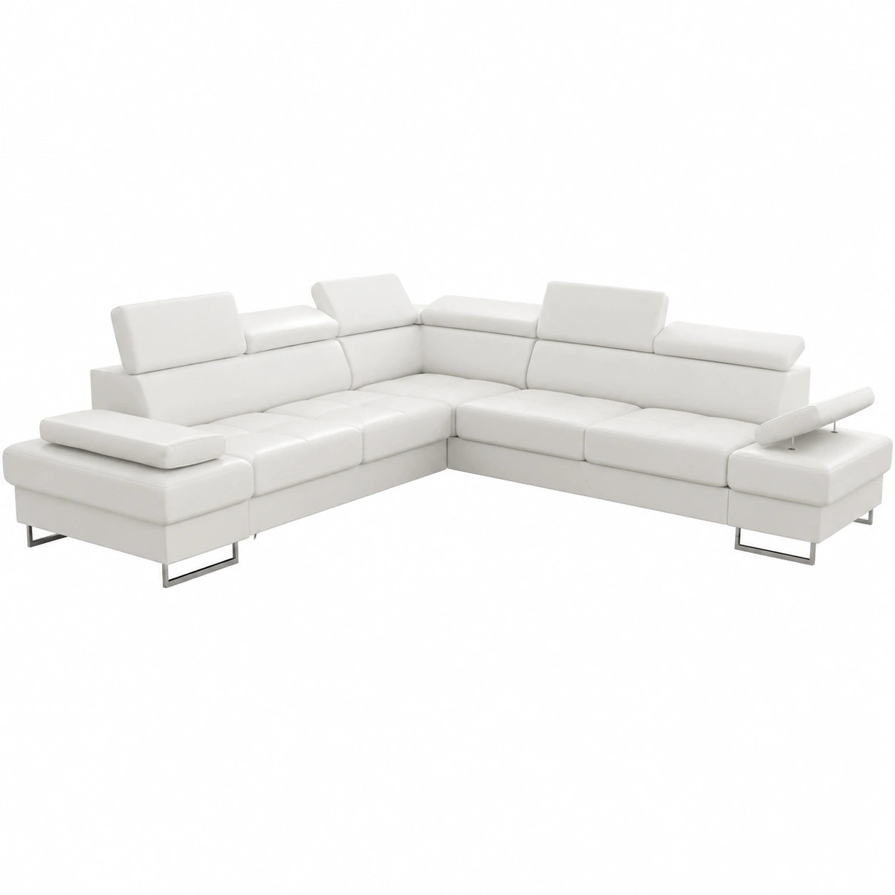 Divano Angolare in Pelle Vera Galaxy MAX con Funzione Letto, 280x280 cm, Bianco, Sinistra