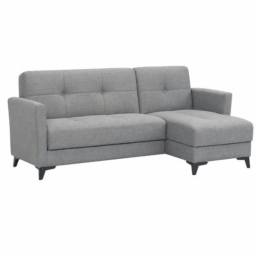 Divano Letto Angolare 3 Posti con Contenitore, Chaise Longue Reclinabile, Tessuto Grigio Imbottito