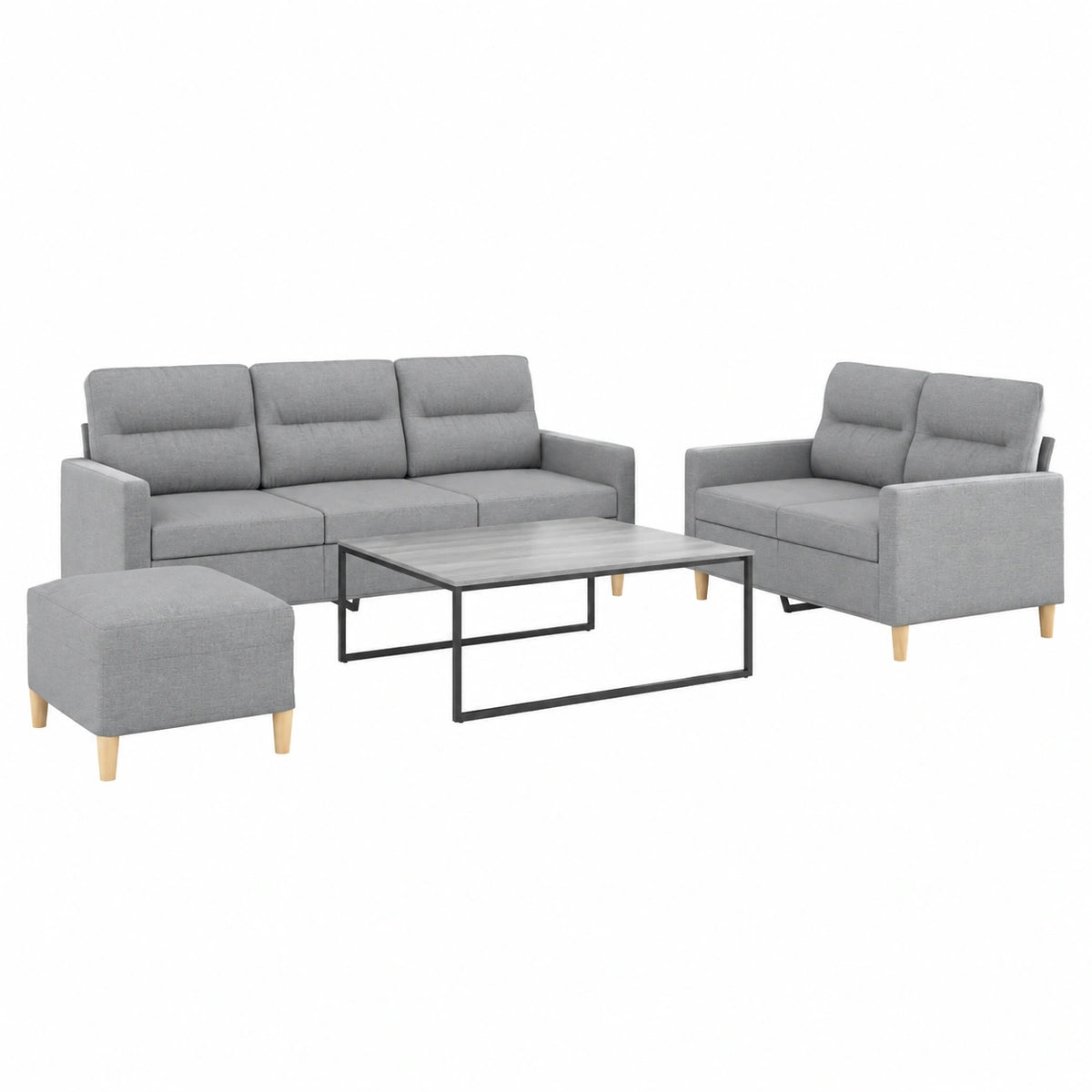 Divano Angolare Moderno 3 pz con Cuscini Grigio Chiaro, Tessuto Resistente e Struttura Stabile