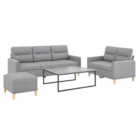 Divano Angolare Moderno 3 pz con Cuscini Grigio Chiaro, Tessuto Resistente e Struttura Stabile
