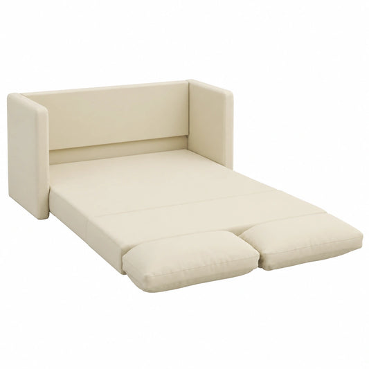 Divano letto pieghevole in ecopelle crema, 112x174x55 cm, struttura in metallo, ideale per soggiorno e camera dei ragazzi