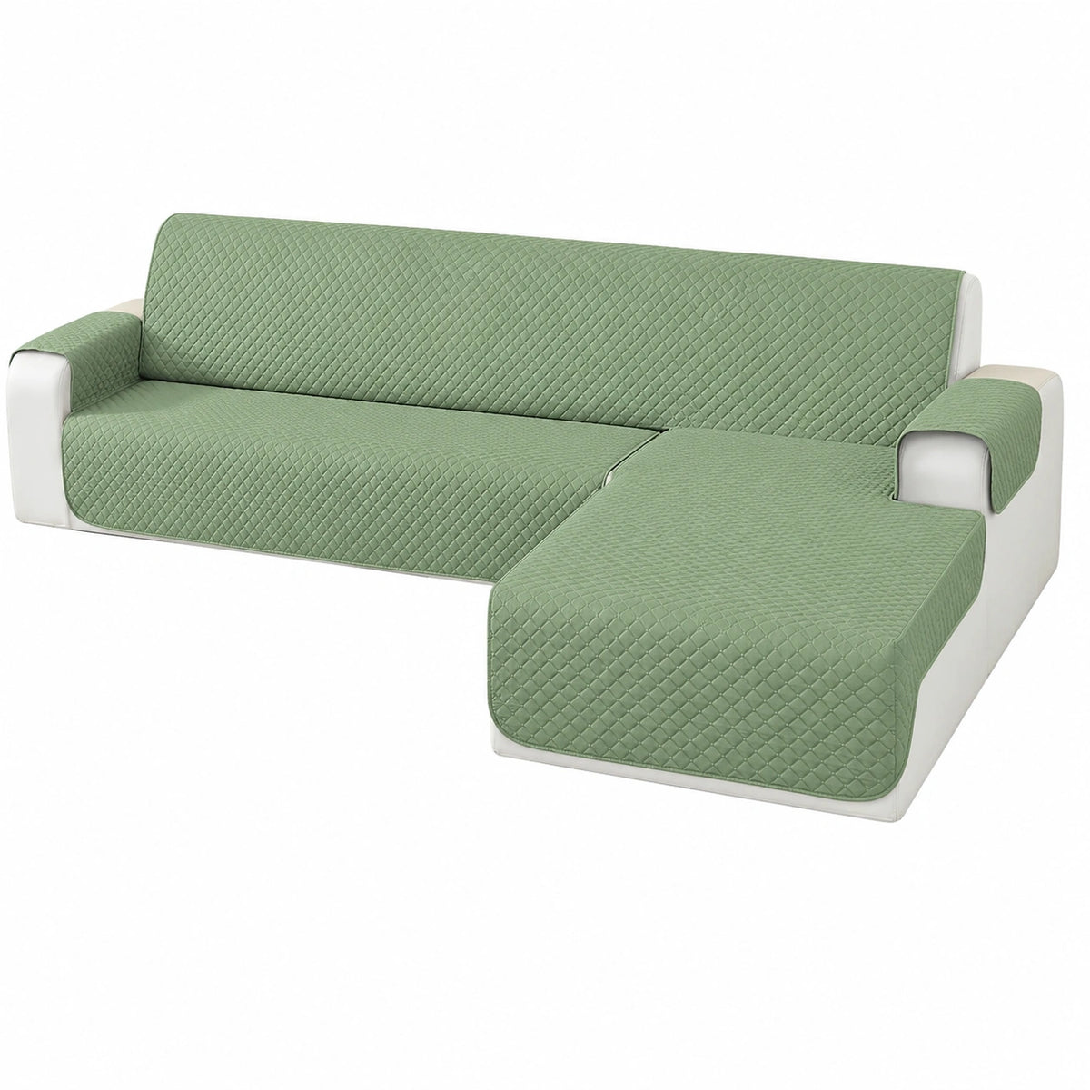 Copertura per Divano con Penisola 3 Posti Impermeabile e Reversibile, L 255 cm, Verde Menta