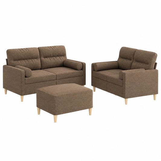Set Divani Angolari 3 Pezzi in Tessuto Marrone con Cuscini, Design Moderno per Soggiorno, Struttura Solida e Imbottitura Confortevole, Composto da 2 Divani a 2 Posti