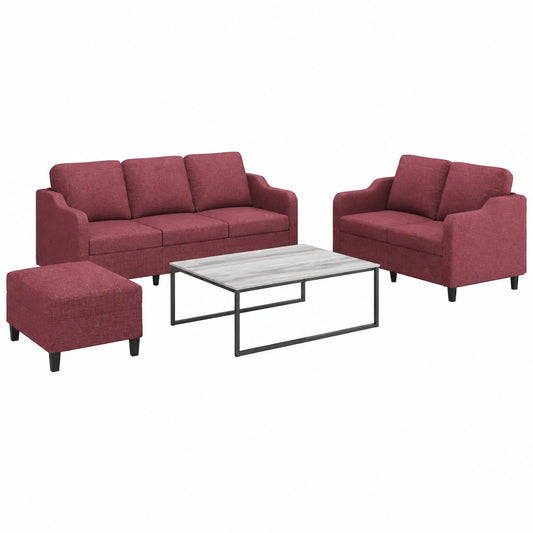 Divano angolare modulare in tessuto rosso vino con sgabello, larghezza 138/198 cm, per soggiorno, balcone e camera da letto