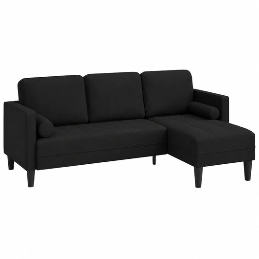 Divano Angolare Moderno in Tessuto Nero con Struttura Solida, 3 Posti Comodi per il Soggiorno, Design Elegante e Facile da Pulire
