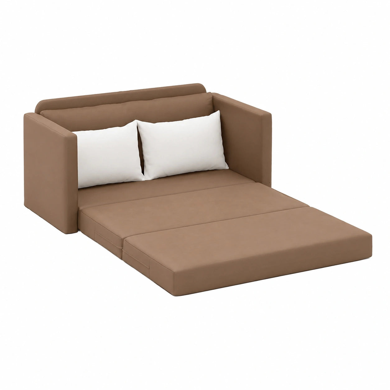 Divano Letto Moderno in Ecopelle Cappuccino, 124x71x78 cm, Due Posti, Reclinabile, per Soggiorno e Camera degli Ospiti