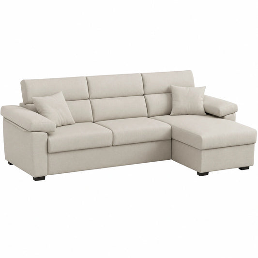 Dmora Divano Letto Trasformabile con Penisola e Contenitore Beige Idrorepellente 285x160 cm