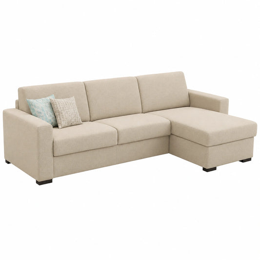Divano Letto Angolare Alicya con Contenitore Reversibile, Braccioli Standard, Made in Italy, 280x95x90 cm, Colore Tortora